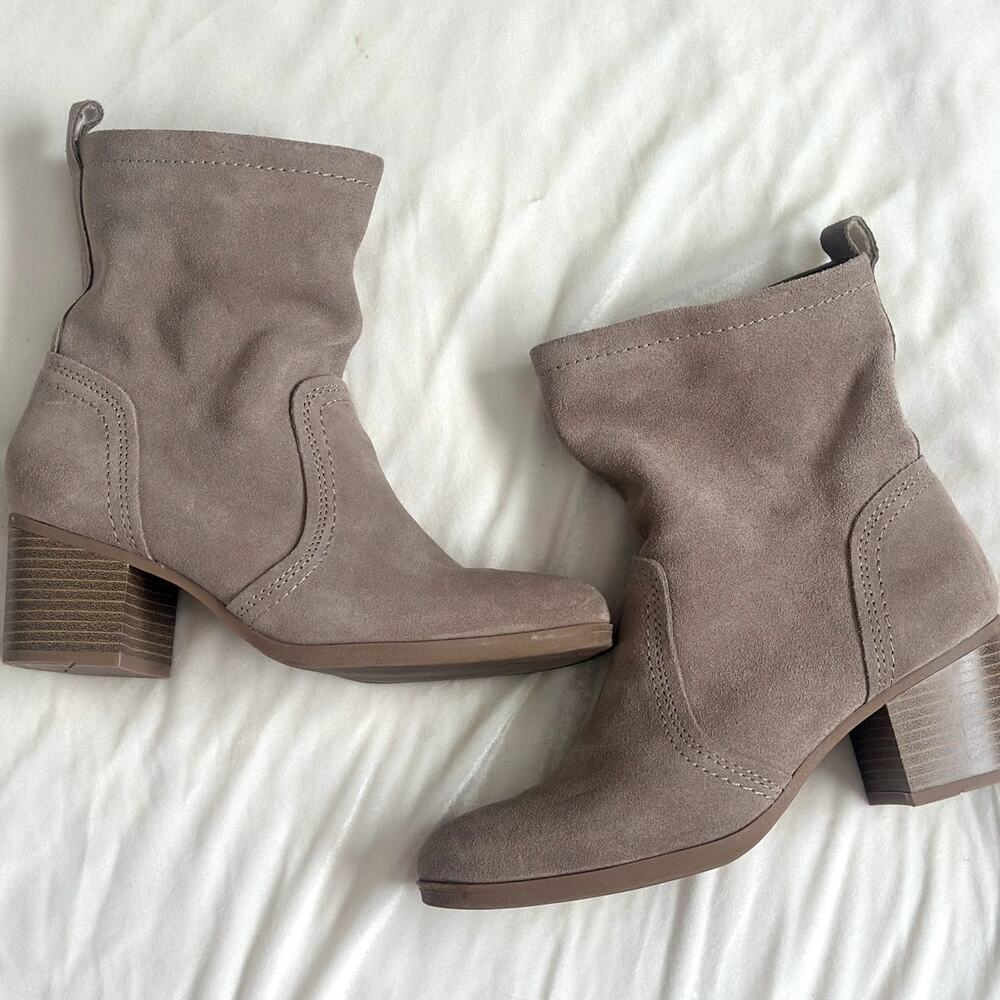 White Mountain Sz 8 Bernata Taupe Brown Leather Heeled Slouchy Booties Boho Chic